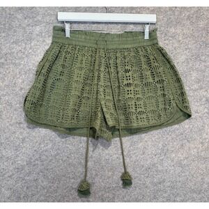 Ollari Cutwork Shorts Womens Large Crochet Embroidered Olive Green Anthropologie